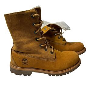 Timberland Women Boots Size 7.5M Combat Fleeced Lined Leather Brown